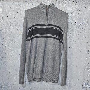 Eddie Bauer Mens Grey 100% Cotton Knit 1/4 Zip Long Sleeve Pullover Sweater M